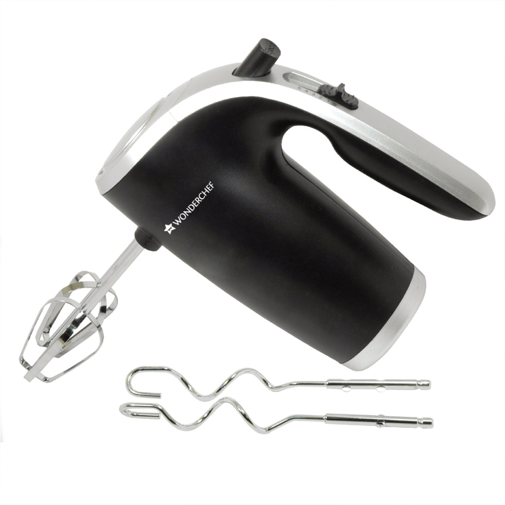 Onyx 5 Speed Electric Hand Mixer | 300W Powerful & Silent Copper Motor I Adjustable Slow Speed Start I Hand Blender | Stainless Steel Whisk Beaters and Dough Hooks | 1 Year Warranty |Whisk Eggs I Cake Mixer I Dough Maker I Bakeware I Black & Steel