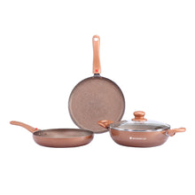 Load image into Gallery viewer, Ruby Plus 24 cm Cookware Set Bronze, Kadhai with Lid, Fry Pan, Dosa Tawa, Non-stick set of 4, Induction use, Tempered Glass Lid,