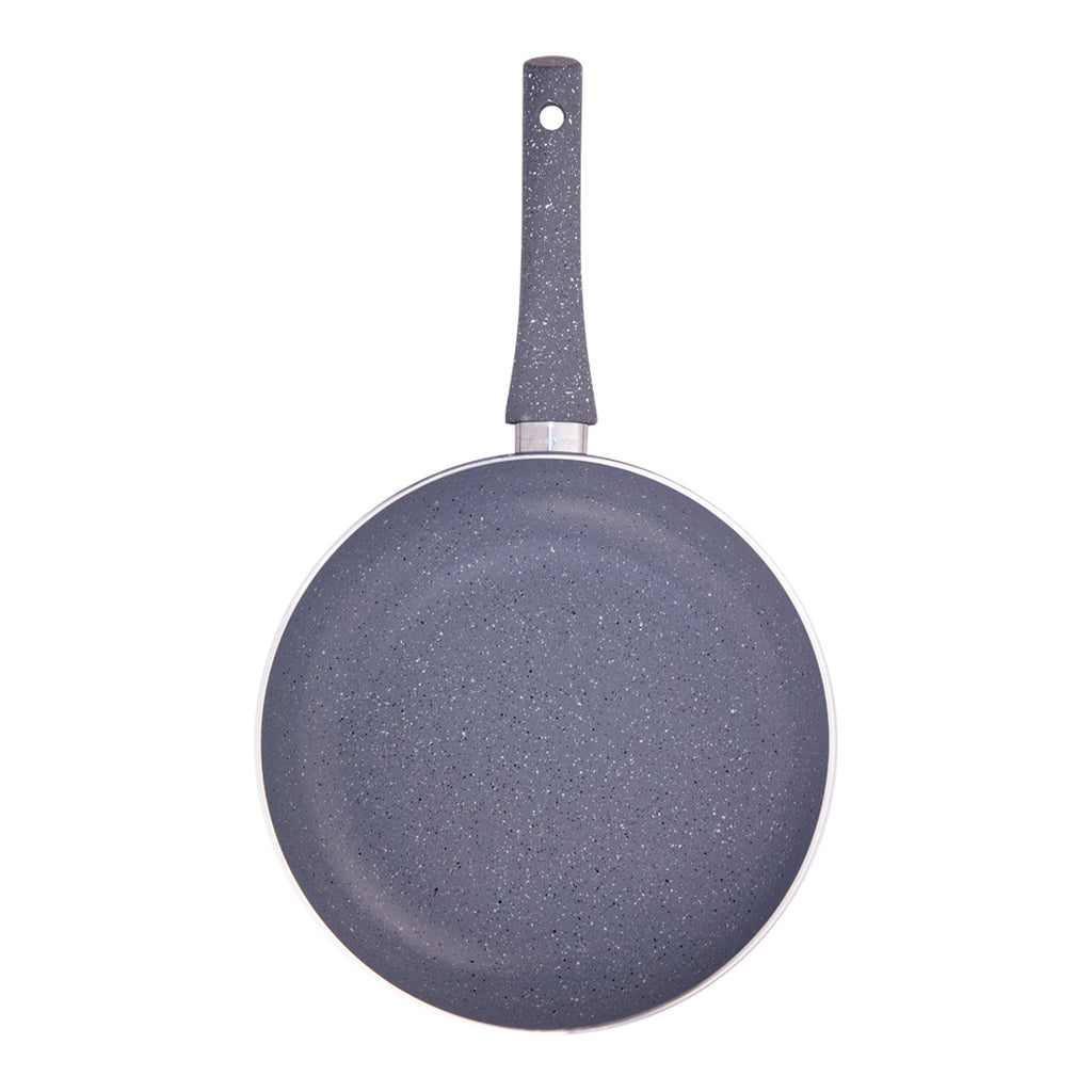 Granite Non-stick Cookware Set, 4Pc (Fry Pan with Lid, Wok, Dosa Tawa), Induction Bottom, Soft-touch Handles, Virgin Grade Aluminium, PFOA/Heavy metals free, 3.5mm, 2 years warranty, Grey