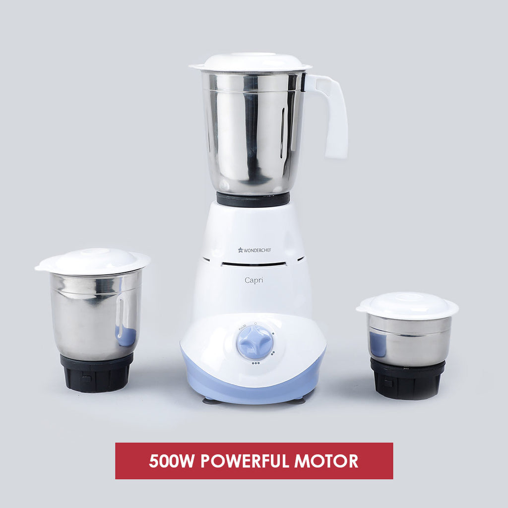 Capri Mixer Grinder 550W With 3 Stainless Steel Jars (White & Blue)