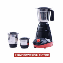 Load image into Gallery viewer, Capri Mixer Grinder 750W, 3 Stainless Steel Jars, Black &amp; Red, 5 Years Warranty
