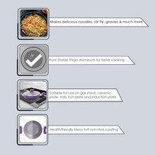 Load image into Gallery viewer, Royal Velvet 20 cm Non-Stick Wok with Lid and Induction Bottom | Soft-Touch Handle | Virgin Grade Aluminium | PFOA and Heavy Metals Free | 3 mm thick | 1.4 litres | 2 Years Warranty | Purple