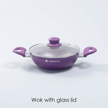 Load image into Gallery viewer, Royal Velvet 20 cm Non-Stick Wok with Lid and Induction Bottom | Soft-Touch Handle | Virgin Grade Aluminium | PFOA and Heavy Metals Free | 3 mm thick | 1.4 litres | 2 Years Warranty | Purple