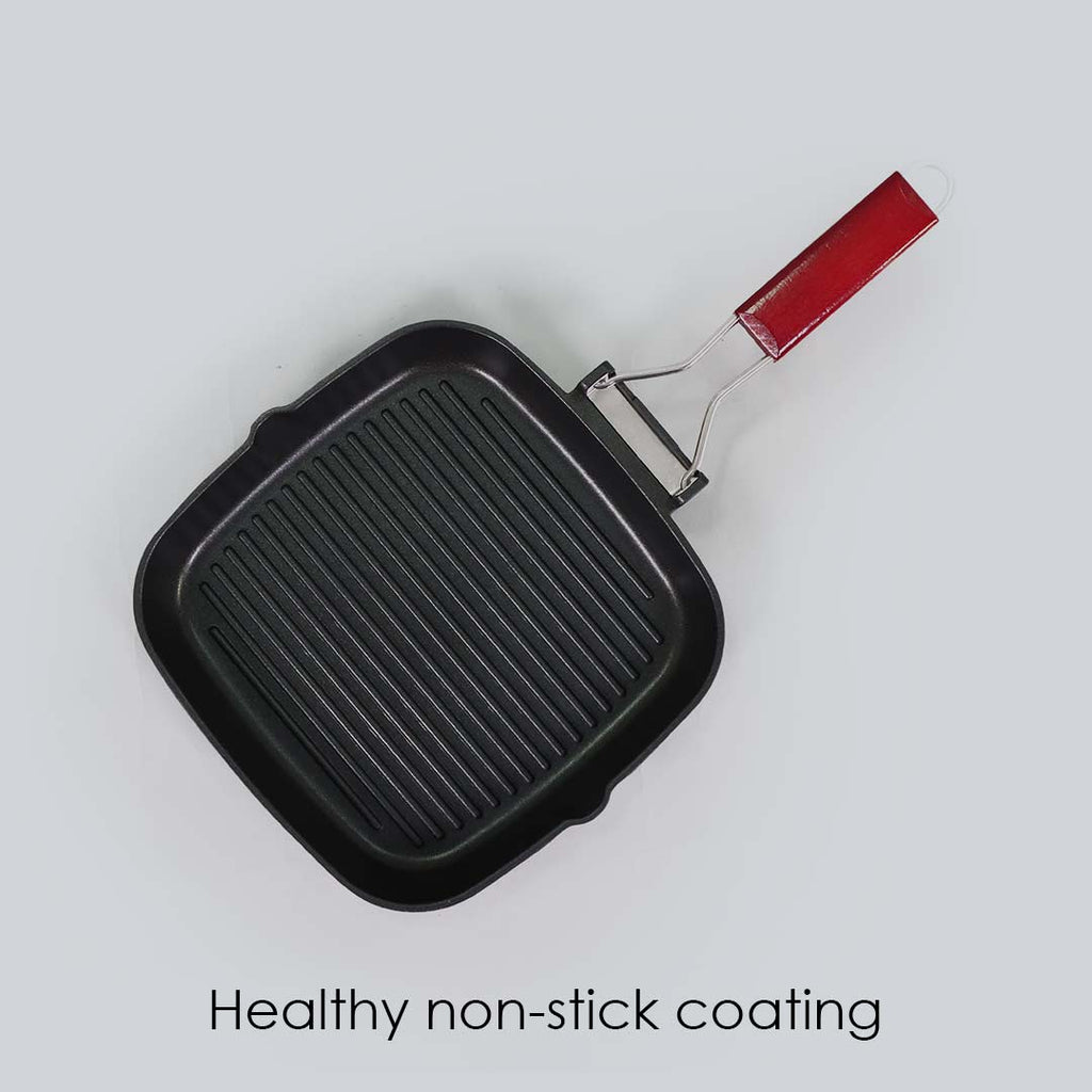 Caesar Nonstick Folding  Grill Pan | Ideal for Barbeque, Tandoori & Sandwiches | Smart Folding Handle | Space Saver | Gas & Induction Friendly | PFOA Free | 2.3L | 5 Year Warranty | Black