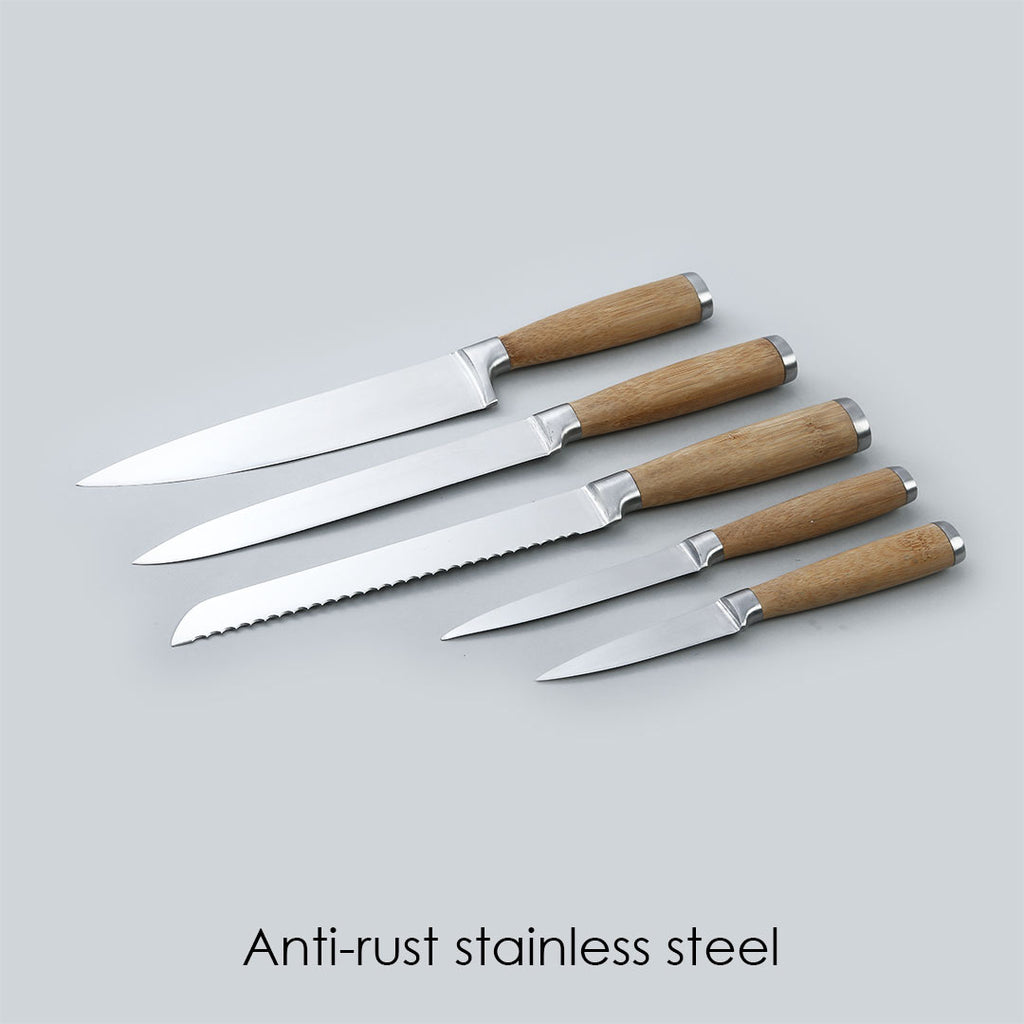 Razor Knife Block Set, Anti-rust Stainless Steel, Straight and Serrated Knives, 8" size,