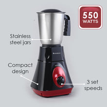 Load image into Gallery viewer, Vietri Mixer Grinder, 550W with 3 Anti-rust Stainless Steel Jars and Blades, 3-speed Knob, Anti-skid Feet, 5 Years Warranty on Copper Armature Motor, Black &amp; Red