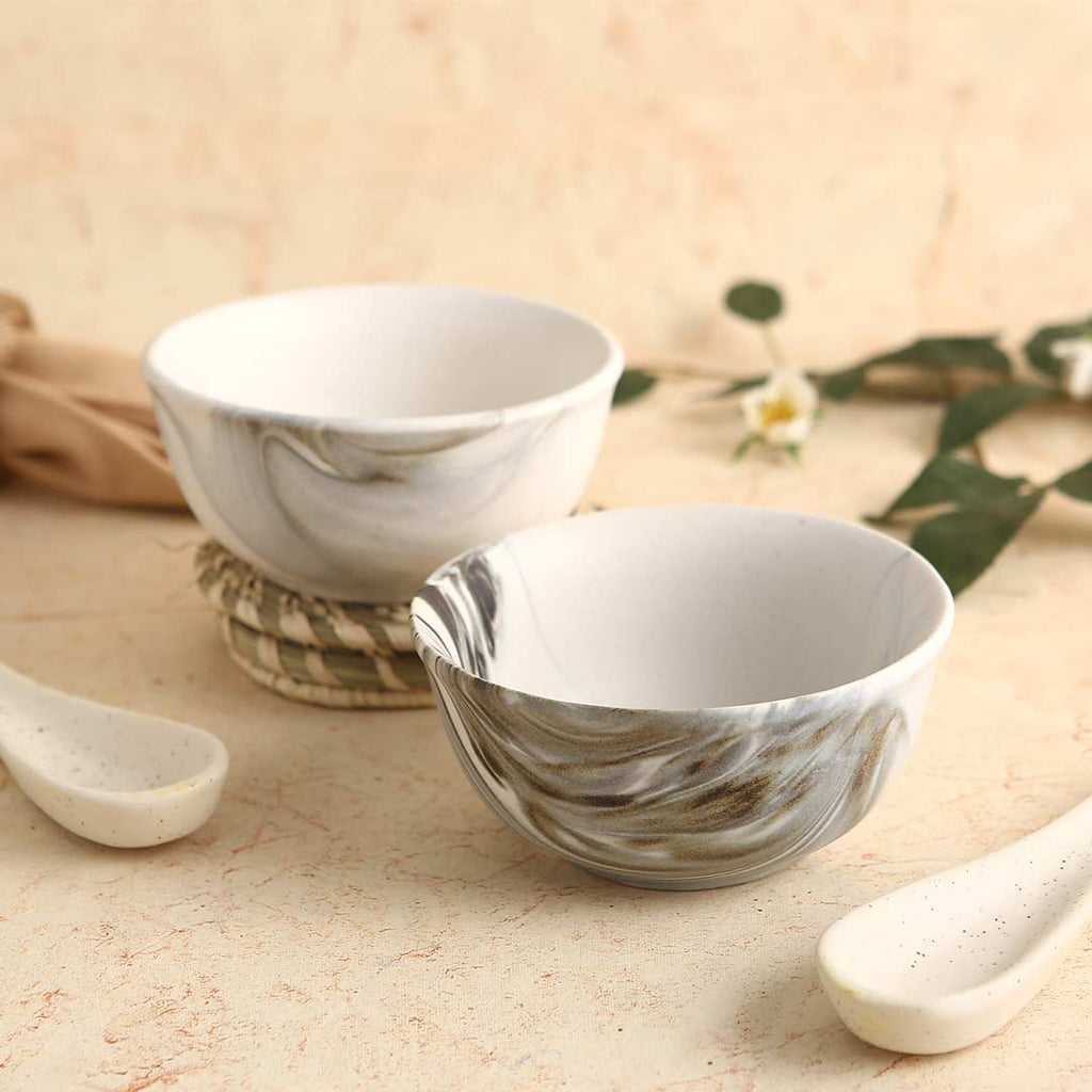 Teramo Stoneware Soup Bowl - Marble White (Set of 2)