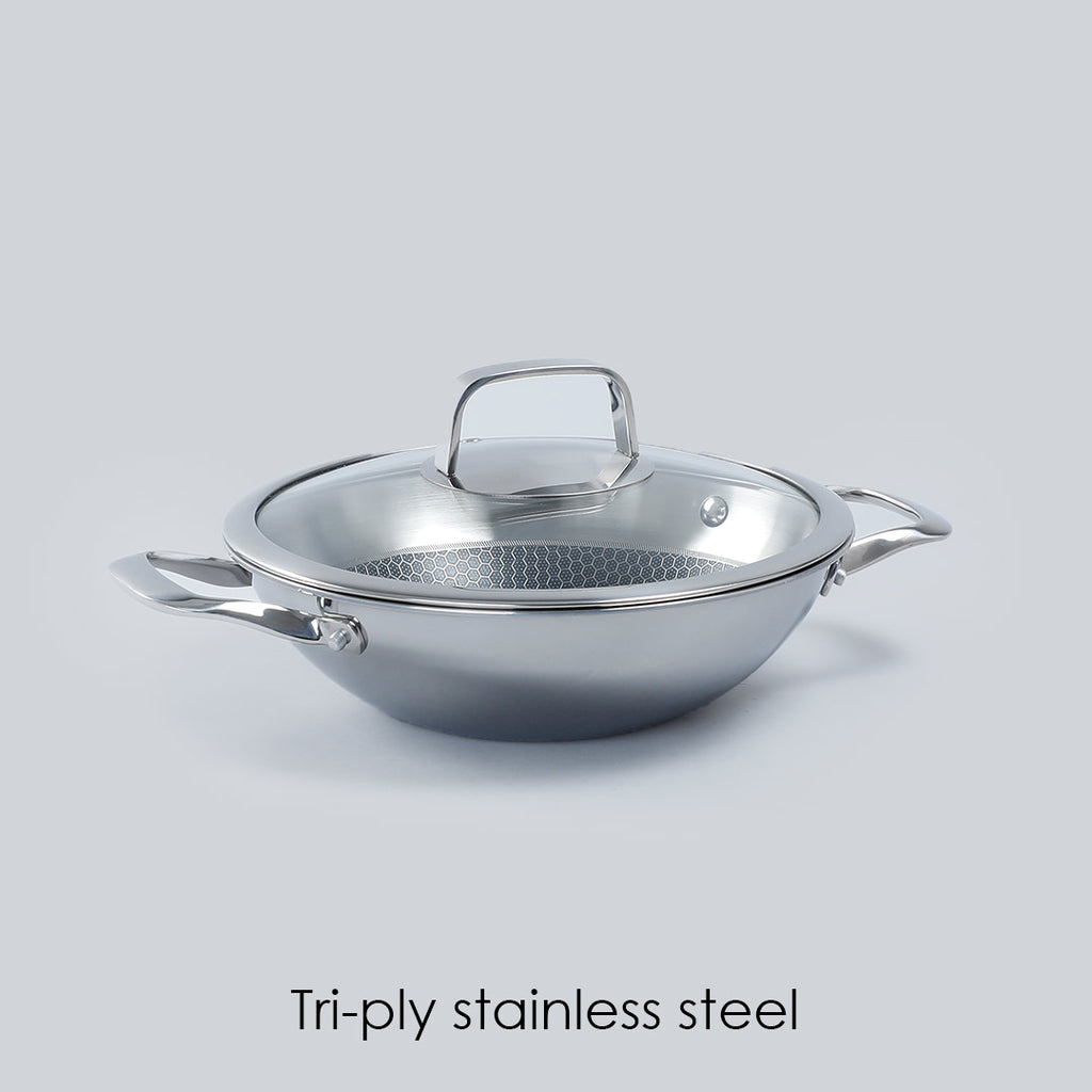 Stanton 28 cm Non-stick Kadhai/Kadai with Lid - 3.4 Litre | 3 ply steel