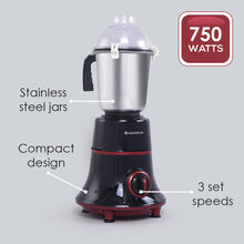 Load image into Gallery viewer, Glory Mixer Grinder,  750 W with 4 Stainless Steel Jars and Anti-rust Stainless Steel Blades, Ergonomic Handles, 5 Years Warranty on Motor