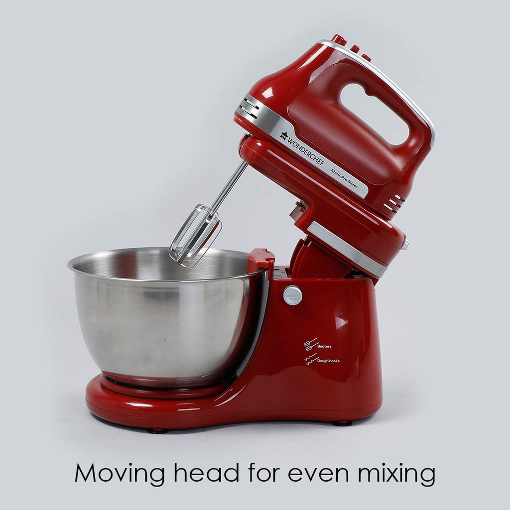 Crimson Revo Stand Mixer and Beater with 5 Speed Settings | Rotating Head Technology | 4.5L SS Bowl | 300 Watt Powerful Copper Motor | Mixing Beater, Dough Hook Attachments & Spatula | Ideal for Home Cooks & Professional Bakers |  2 Year Warranty | Red