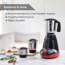 Load image into Gallery viewer, Capri Mixer Grinder 750W, 3 Stainless Steel Jars, Black &amp; Red, 5 Years Warranty