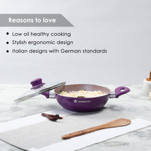 Load image into Gallery viewer, Royal Velvet 20 cm Non-Stick Wok with Lid and Induction Bottom | Soft-Touch Handle | Virgin Grade Aluminium | PFOA and Heavy Metals Free | 3 mm thick | 1.4 litres | 2 Years Warranty | Purple