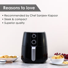 Load image into Gallery viewer, Prato Manual Air Fryer for Home and Kitchen with 5 Pre-set Menu|3.8 Litres Non-stick Basket| Fry, Grill, Bake &amp; Roast| Rapid Air Technology| Auto Shut-Off| Healthy Cooking with 99% less Fat| Sleek &amp; Compact| 1450 Wattage| Black| 1 Year Warranty