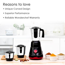 Load image into Gallery viewer, Ruby Mixer Grinder With 3 Jars and Anti-Rust Stainless Steel Blades, Ergonomic Handles, 550W, 5 Years Warranty, Red and Black