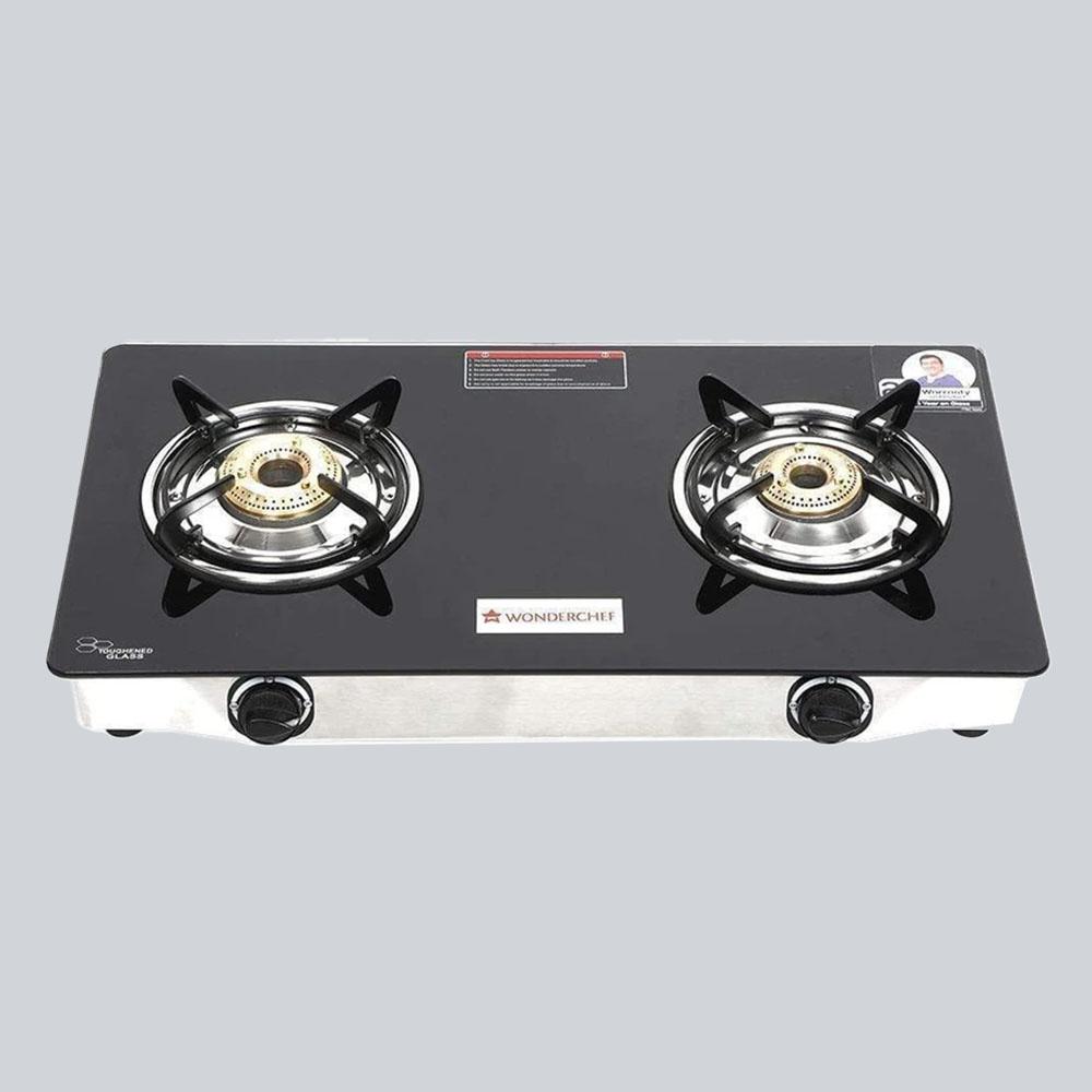 Zest 2 Burner Glass Cooktop,  Black 7mm Toughened Glass with 1 Year Warranty, Ergonomic Knobs, Efficient Brass Burners, Stainless-steel Spill Tray, Manual Ignition