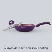 Load image into Gallery viewer, Granite Non-Stick Wok | Glass Lid | Induction Bottom | Soft-Touch Handles | Virgin Aluminium | PFOA and Heavy Metals Free | 3.5mm Thick| 24cm, 2.7 litres | 2 Year Warranty | Purple