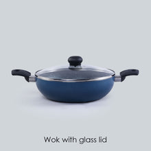 Load image into Gallery viewer, Sigma Non-stick Cookware Set, 4Pc (Kadhai with Lid, Dosa Tawa, Fry Pan), Induction Bottom, Cool Touch Bakelite Handles, Virgin Aluminium, PFOA Free, 2 Years Warranty, Midnight Blue