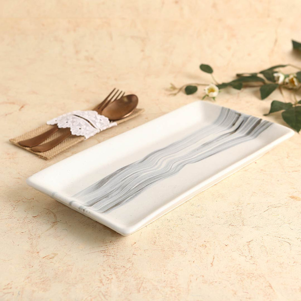 Teramo Stoneware Rectangular Platter 12" x 6" - Marble White