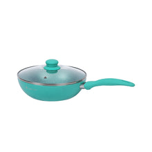 Load image into Gallery viewer, Celebration Non-stick Cookware Set, 5Pc (Wok with Lid, Mini Fry Pan, Dosa Tawa, Grill Pan), Induction Friendly, Soft Touch Handle, Pure Grade Aluminium, PFOA/Heavy Metals Free, 2.2mm, 2 Years Warranty, Turquoise blue