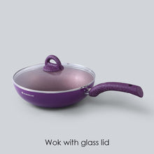 Load image into Gallery viewer, Granite Non-stick Cookware Set, 4Pc (Frying Pan With Lid, Wok, Dosa Tawa), Induction Bottom, Soft-Touch Handles, Pure Grade Aluminium, PFOA, 3.5mm, 2 Years Warranty, Purple