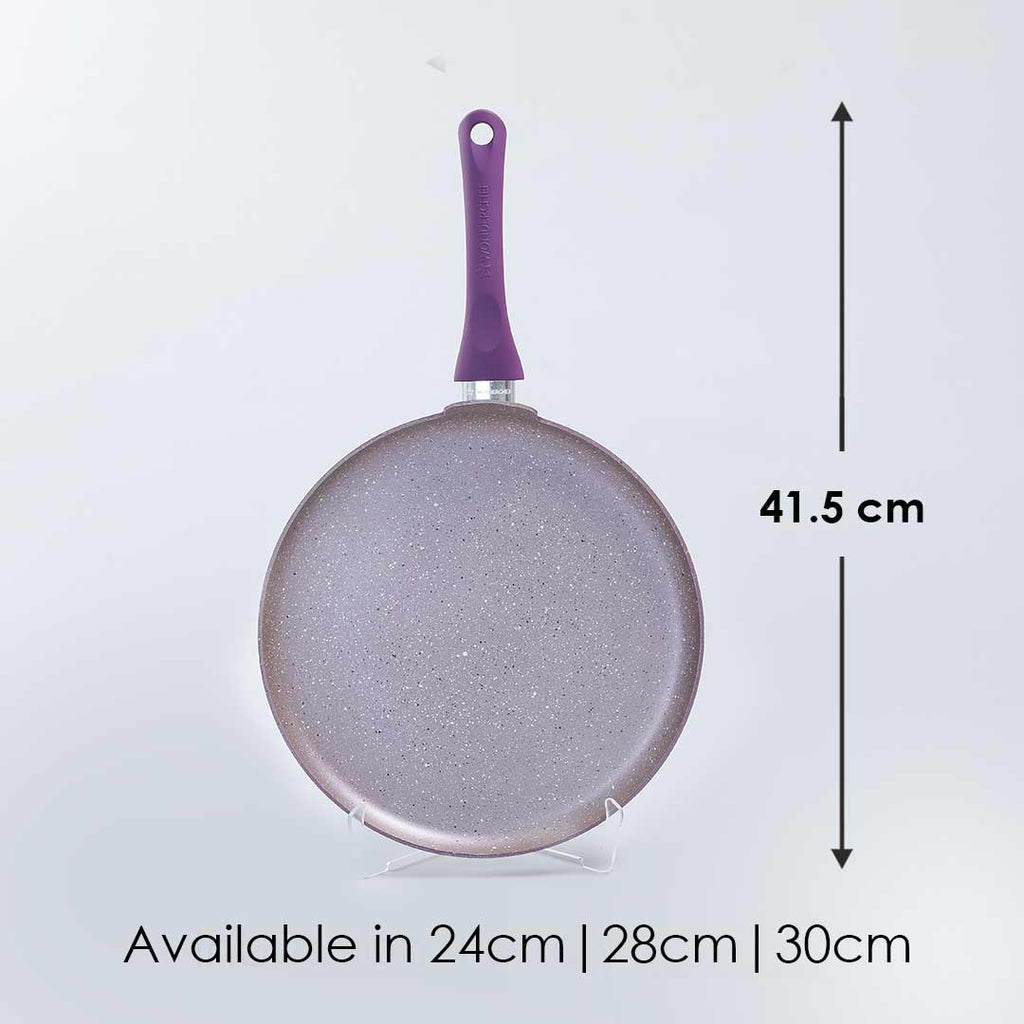 Royal Velvet 24 cm Non-Stick Dosa Tawa | Induction Bottom | Soft-Touch Handle | Virgin Grade Aluminium | PFOA and Heavy Metals Free | 3 mm | Non-Stick Tawa | 2 Years Warranty | Purple