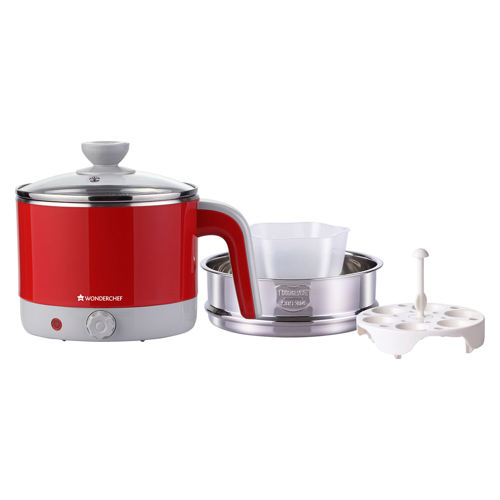 LUXE Multicook Stainless Steel 1.2 L Electric Kettle, 1000W, Red