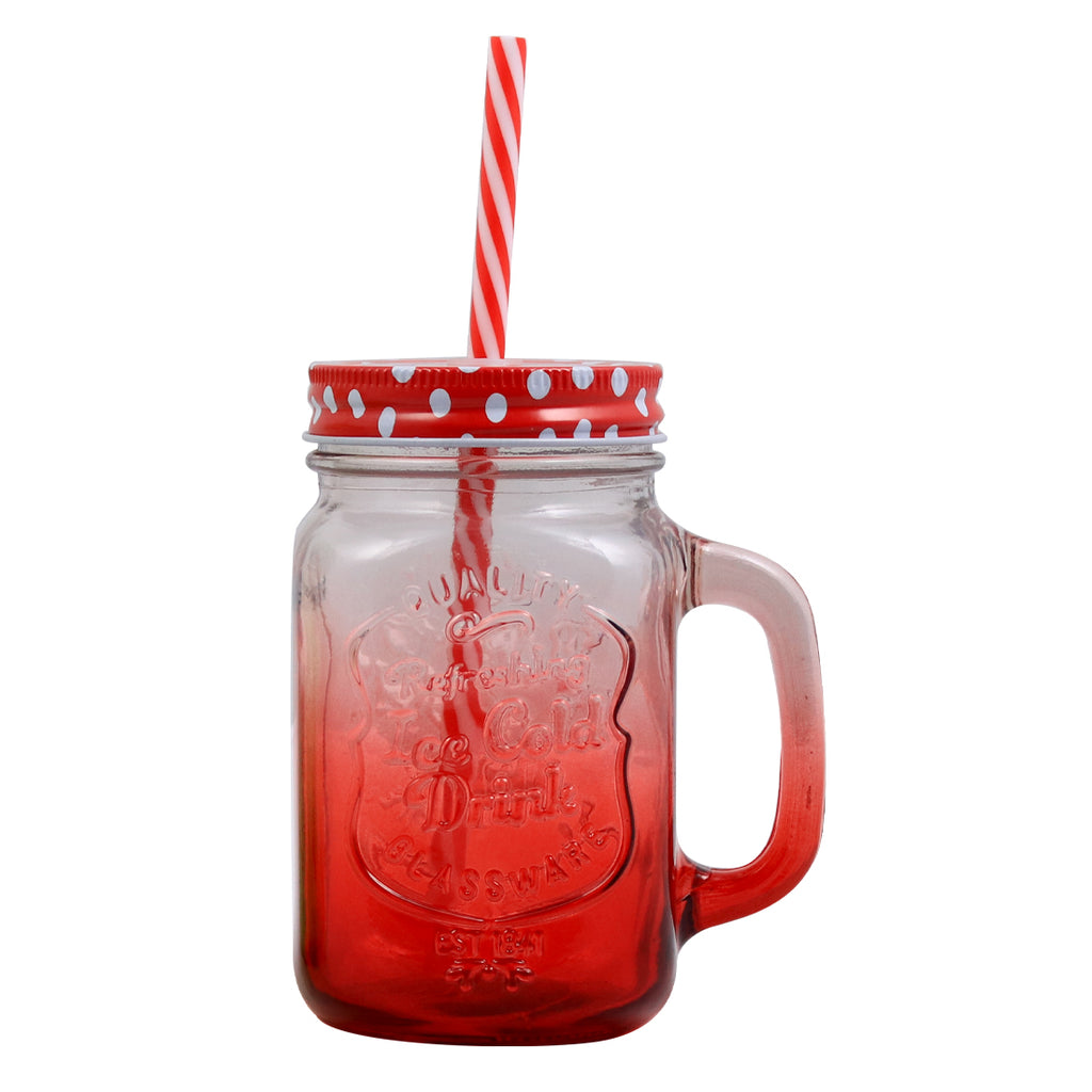 Mason Jar Set 450Ml (Red And Green)