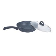 Load image into Gallery viewer, Granite 26cm Non-Stick Wok | Glass Lid | Induction Bottom | Soft-Touch Handles | Virgin Aluminium | PFOA and Heavy Metals Free | 3.5mm Thick| 26cm, 3.1 litres | 2 Year Warranty | Grey