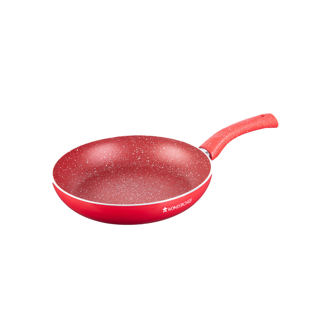 Granite Non-stick Cookware Set, 4Pc (Frying Pan With Lid, Wok, Dosa Tawa), Induction Bottom, Pure Grade Aluminium, PFOA, 3.5mm, 2 Years Warranty, Red