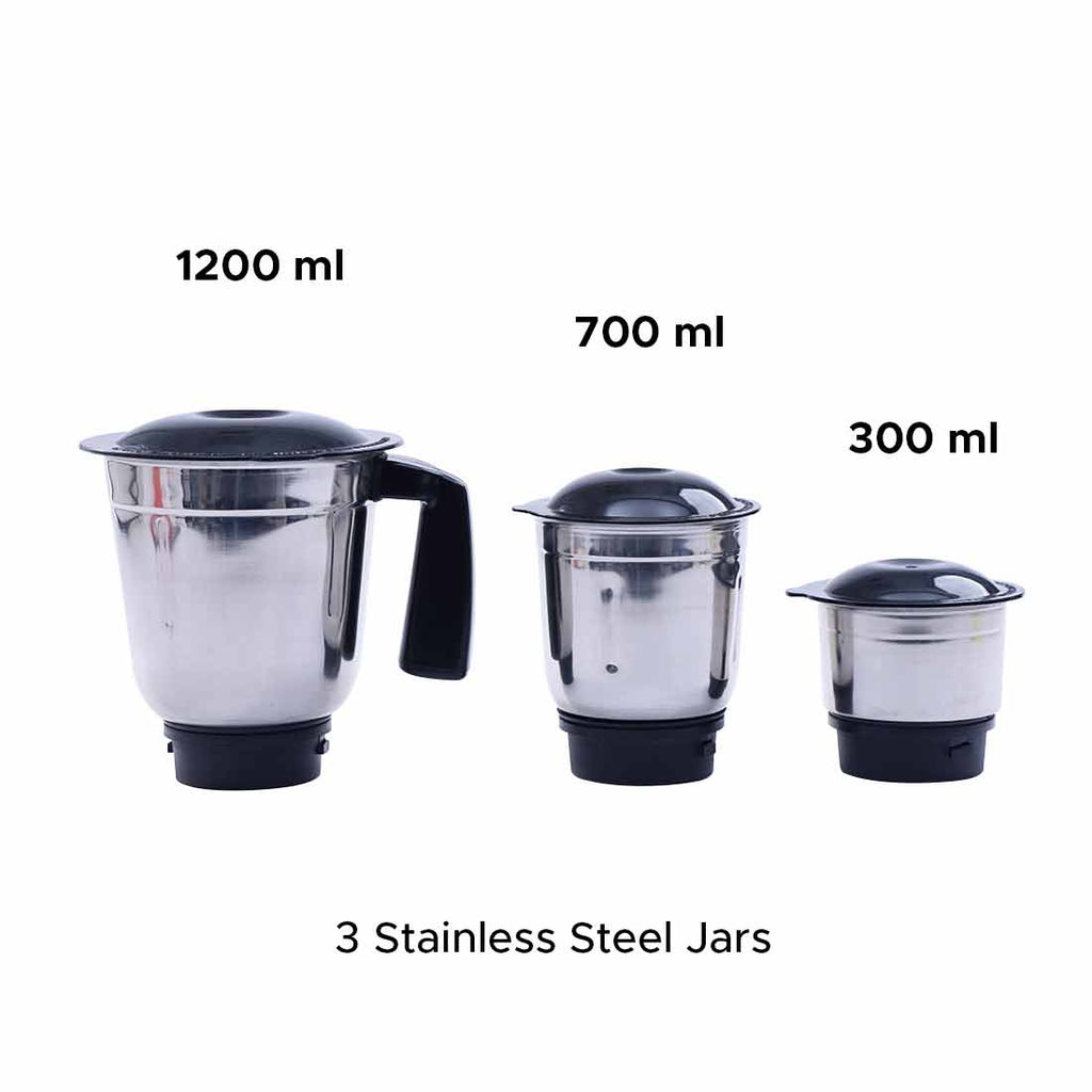 Capri Mixer Grinder 750W, 3 Stainless Steel Jars, Black & Red, 5 Years Warranty