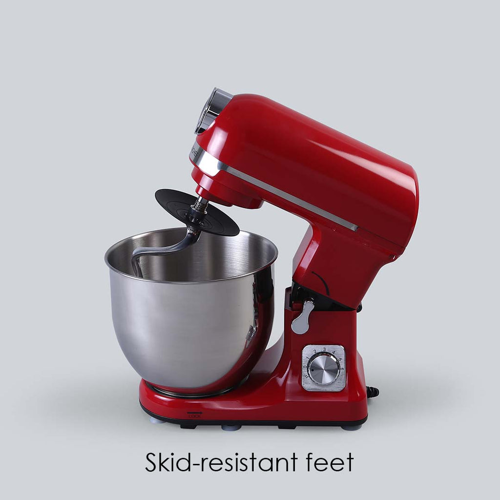 Crimson Edge Die-Cast Metal Stand Kitchen Mixer & Beater with free attachments | 5.7L SS Bowl | 1000W motor | 6 Speed Setting | Whisking Cone, Mixing Beater & Dough Hook attachments | 3 Yrs warranty | Red