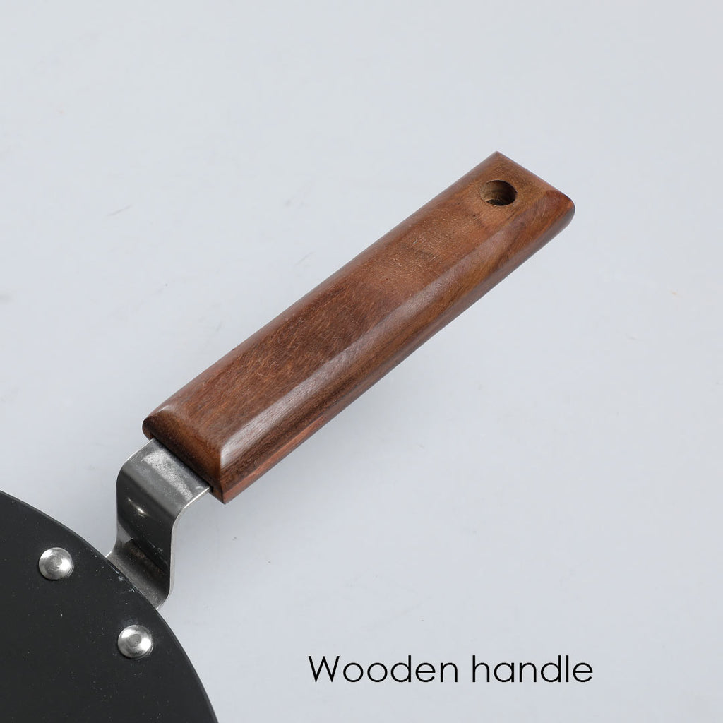 Ebony 25 cm Roti Tawa | Induction Bottom | Wooden Handle | Hard Anodized Aluminium | Non Stick Tawa| 4.06 mm | 5 Years Warranty | Black