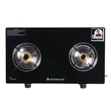 Load image into Gallery viewer, Ruby 2 Burner Glass Cooktop,  Black 7mm Toughened Glass with 1 Year Warranty, Ergonomic Knobs, Efficient Brass Burners, Stainless-steel Spill Tray, Manual Ignition