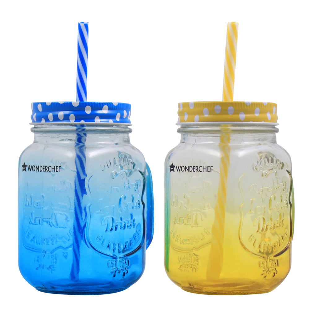 Mason Jar Set 450Ml (Yellow And Blue)