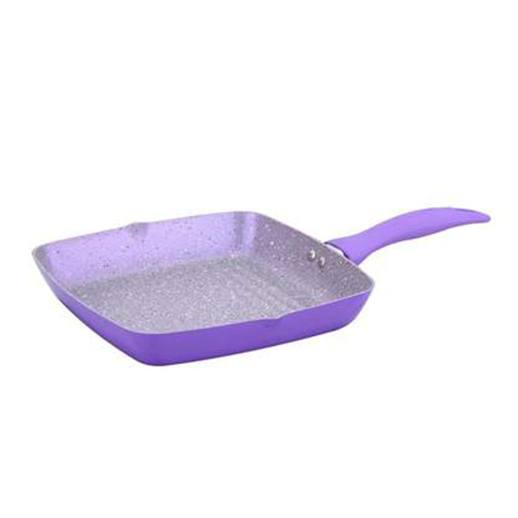 Celebration  Aluminum Non-Stick Cookware 5 pc Set | Kadhai with Glass Lid 24cm, Grill Pan 24cm, Dosa Tawa 28cm, Mini Fry Pan 12cm  | Induction Bottom | Soft Touch Handles | Pure Grade Aluminium | PFOA Free | 2 Year Warranty | Purple