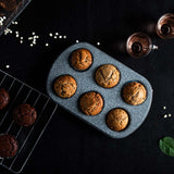 Ambrosia 6 Cup Metal Round Muffin Pan, Cupcake Tray, Baking Mould Tray, Non-Stick Bakeware Reusable Tray Pan