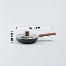 Load image into Gallery viewer, Ebony Non-stick 20 cm Deep Fry Pan with Lid with Induction Bottom &amp; Wooden Handle | Hard Anodized Aluminium | Metal-spatula friendly | 3.25 mm thickness ideal for deep frying | 5 Years Warranty | Grey