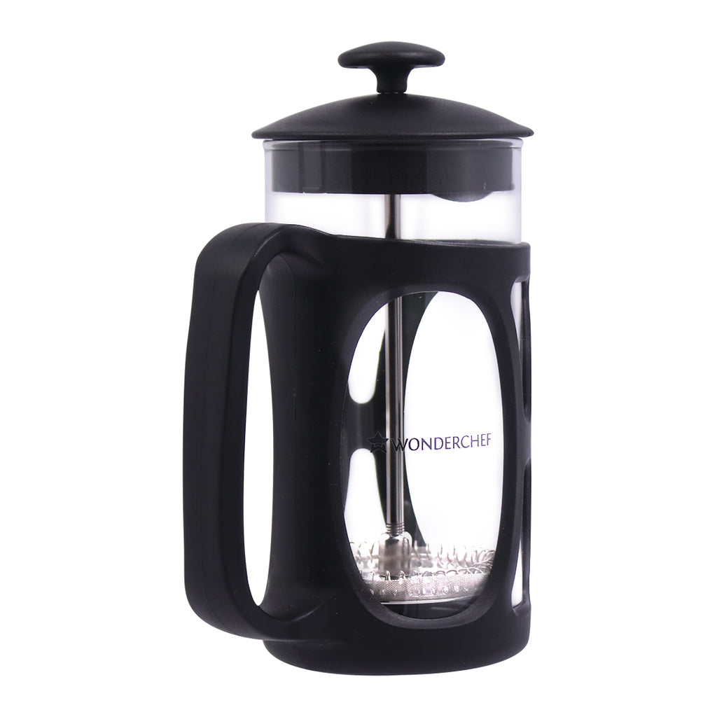 French Press Coffee & Tea Maker 350 ml|Premium Heat Resistant Borosilicate Glass Carafe|4 Level Filtration System|Stainless Steel Plunger with Mesh|Perfect for Coffee Brew Enthusiasts|1-2 Cups of Coffee|Brews in Just 3 Minutes|Black|1 Year Warranty