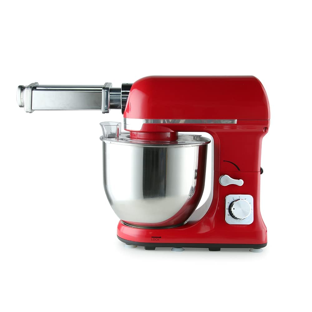 Crimson Edge Die-Cast Metal Stand Kitchen Mixer & Beater with free attachments | 5.7L SS Bowl | 1000W motor | 6 Speed Setting | Whisking Cone, Mixing Beater & Dough Hook attachments | 3 Yrs warranty | Red