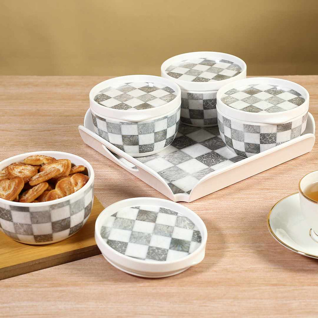 Venice Multipurpose Container & Tray - Grey Tiles (Set of 9)