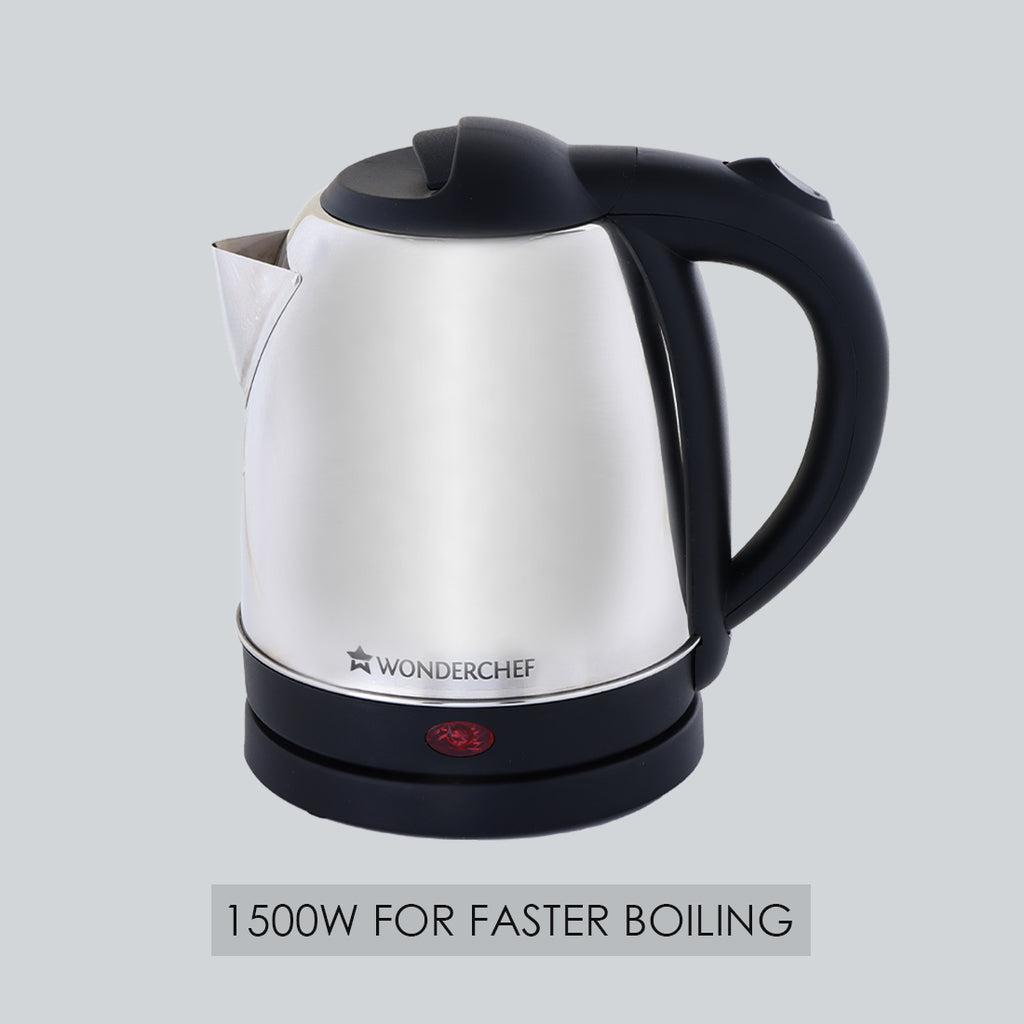 Prato Automatic Stainless Steel Cordless Electric Kettle, 1.5 Litres, Built-in Metal Filter, 304 Stainless Steel Interior, Ergonomic Handle Design, 1000W, 2 Years Warranty