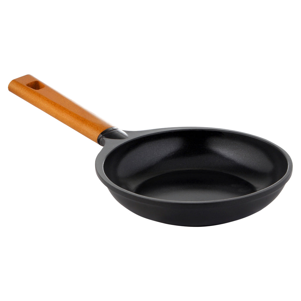 Caesar 20 cm Non-Stick Fry Pan | Induction Bottom | Wooden Handle | Die-Cast Aluminium | Frying Pan Non Stick | 1L | 5mm | 5 Years Warranty | Black