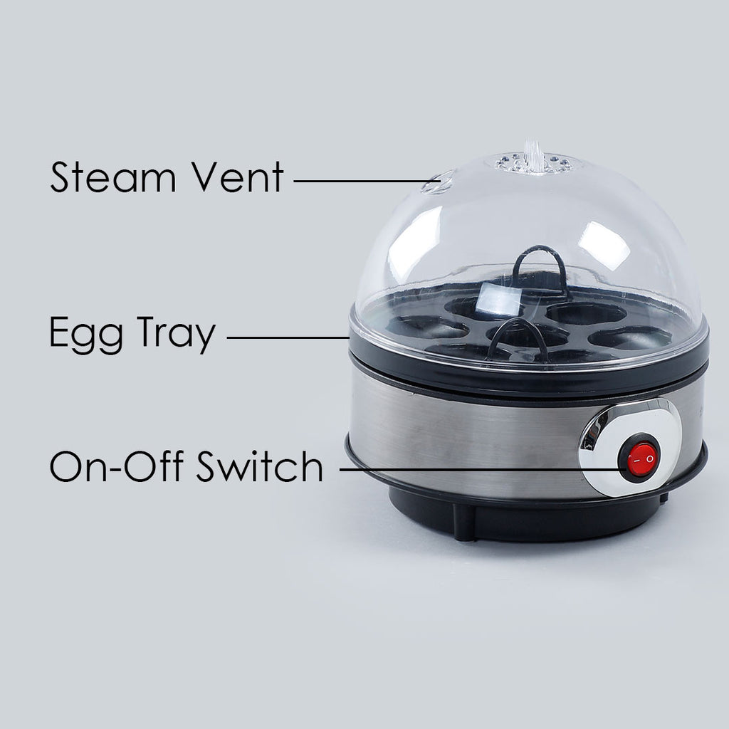 Instant Electric Egg Boiler with 7 Egg Poachers|3 Boiling Modes, Soft, Medium, Hard| Auto Shut Off Technology| Non-stick Egg Rack, Transparent Lid, Stainless Steel Body & Heating Plate, Steamer Rack| Alarm| Easy & Quick Operation| Black| 2 Year Warranty