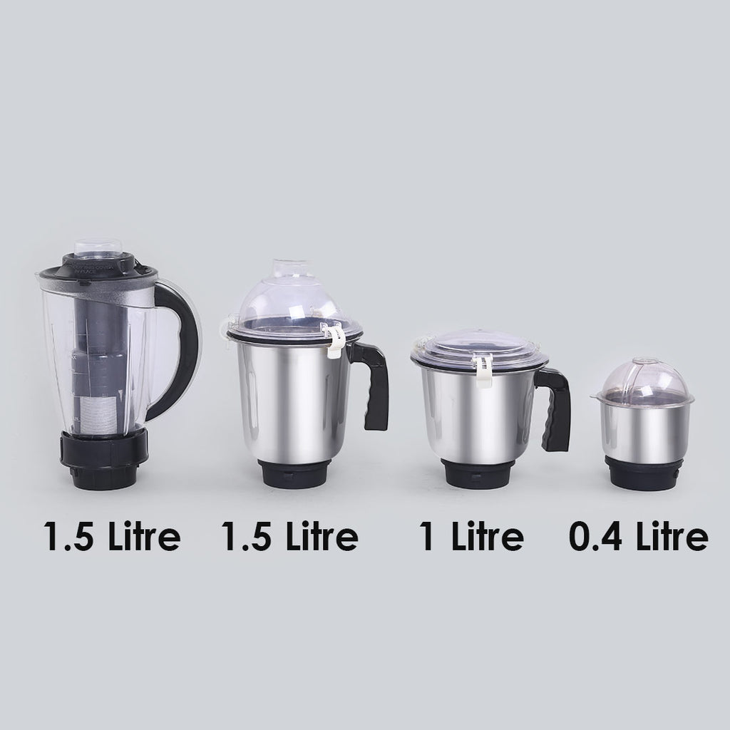 Glory Mixer Grinder,  750 W with 4 Stainless Steel Jars and Anti-rust Stainless Steel Blades, Ergonomic Handles, 5 Years Warranty on Motor
