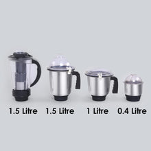 Load image into Gallery viewer, Glory Mixer Grinder,  750 W with 4 Stainless Steel Jars and Anti-rust Stainless Steel Blades, Ergonomic Handles, 5 Years Warranty on Motor