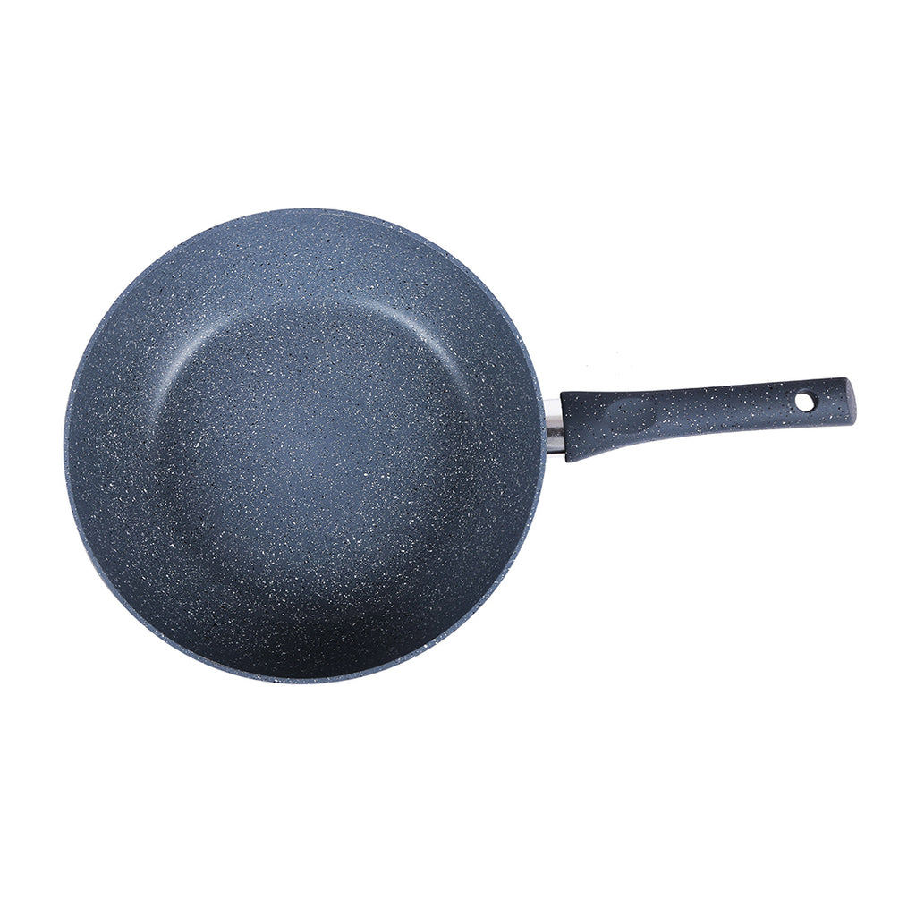 Granite 26cm Non-Stick Wok | Glass Lid | Induction Bottom | Soft-Touch Handles | Virgin Aluminium | PFOA and Heavy Metals Free | 3.5mm Thick| 26cm, 3.1 litres | 2 Year Warranty | Grey