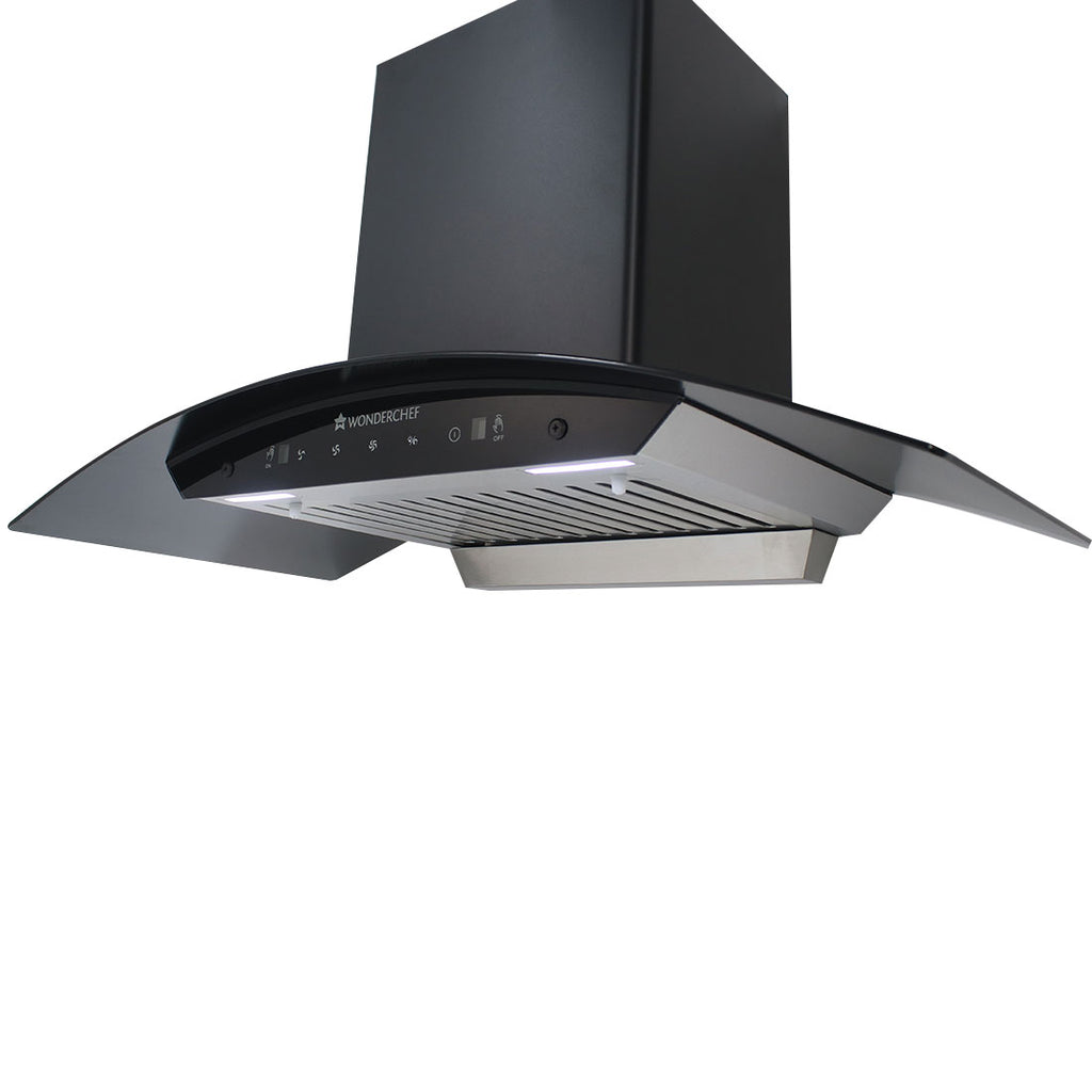 Ultima 90cm 1200 m3/hr Auto Clean Curved Glass Chimney | Baffle Filter | 1200M3/Hr powerful suction | Touch + 3 speed Motion Sensor control | Low Noise | 7 Year Warranty on Motor | 1 Year Comprehensive Warranty on Product | Black