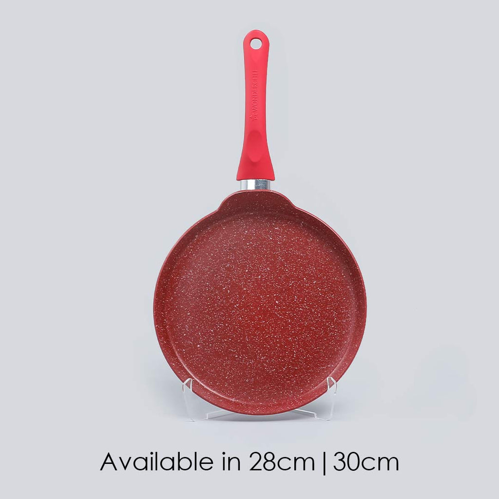 Royal Velvet 28cm Non-stick Dosa Tawa, Induction bottom, Soft-touch Handle, Virgin Grade Aluminium, PFOA/Heavy metals free, 3mm, 2 years warranty, Red