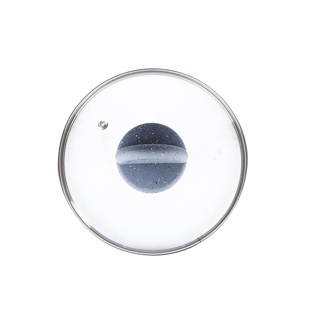 Granite 24 cm Non-Stick Casserole | Glass Lid |Induction Bottom | Soft-Touch Handles | Virgin Aluminium | PFOA and Heavy Metals Free | 3.5mm | 4 liters | 2 Year Warranty | Grey