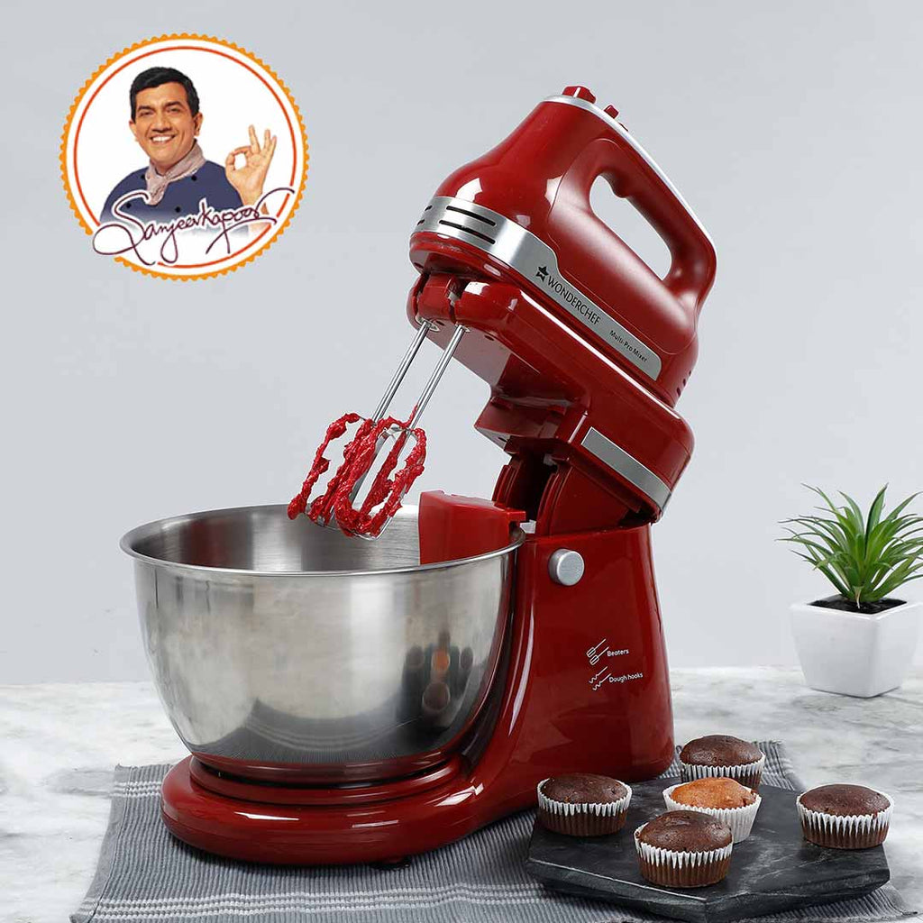 Crimson Revo Stand Mixer and Beater with 5 Speed Settings | Rotating Head Technology | 4.5L SS Bowl | 300 Watt Powerful Copper Motor | Mixing Beater, Dough Hook Attachments & Spatula | Ideal for Home Cooks & Professional Bakers |  2 Year Warranty | Red